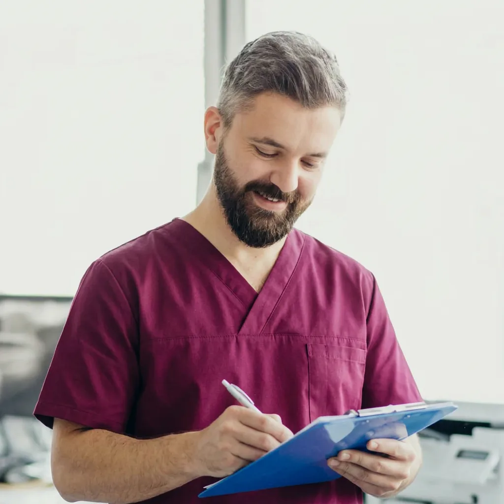Dr. Elias Hartmann in einem Behandlungsraum