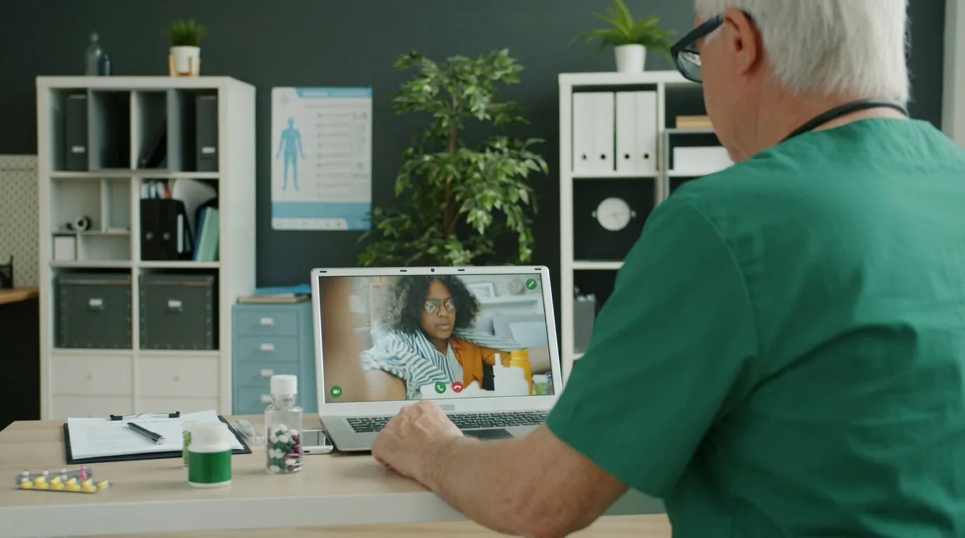 Arzt führt eine Videosprechstunde am Bildschirm durch